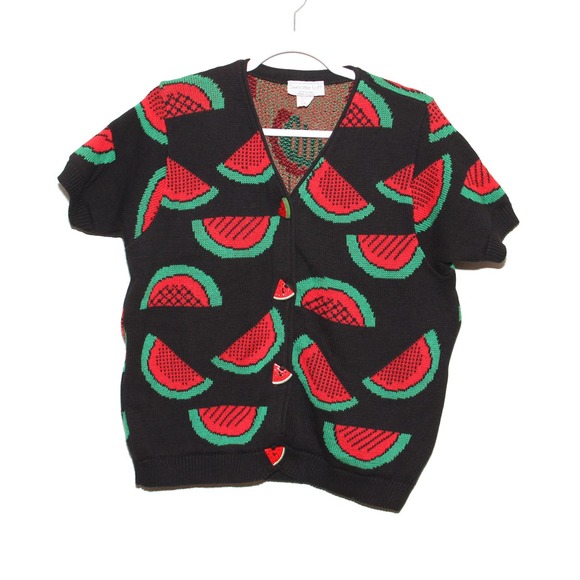 Vintage Sweaters - Vintage Sweater Loft Watermelon Cardigan Cotton Size Medium Short sleeve